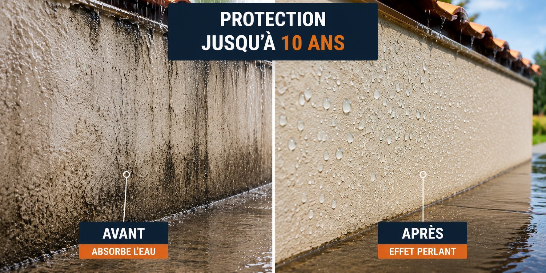Effet perlant hydrofuge façade toiture pierre béton
